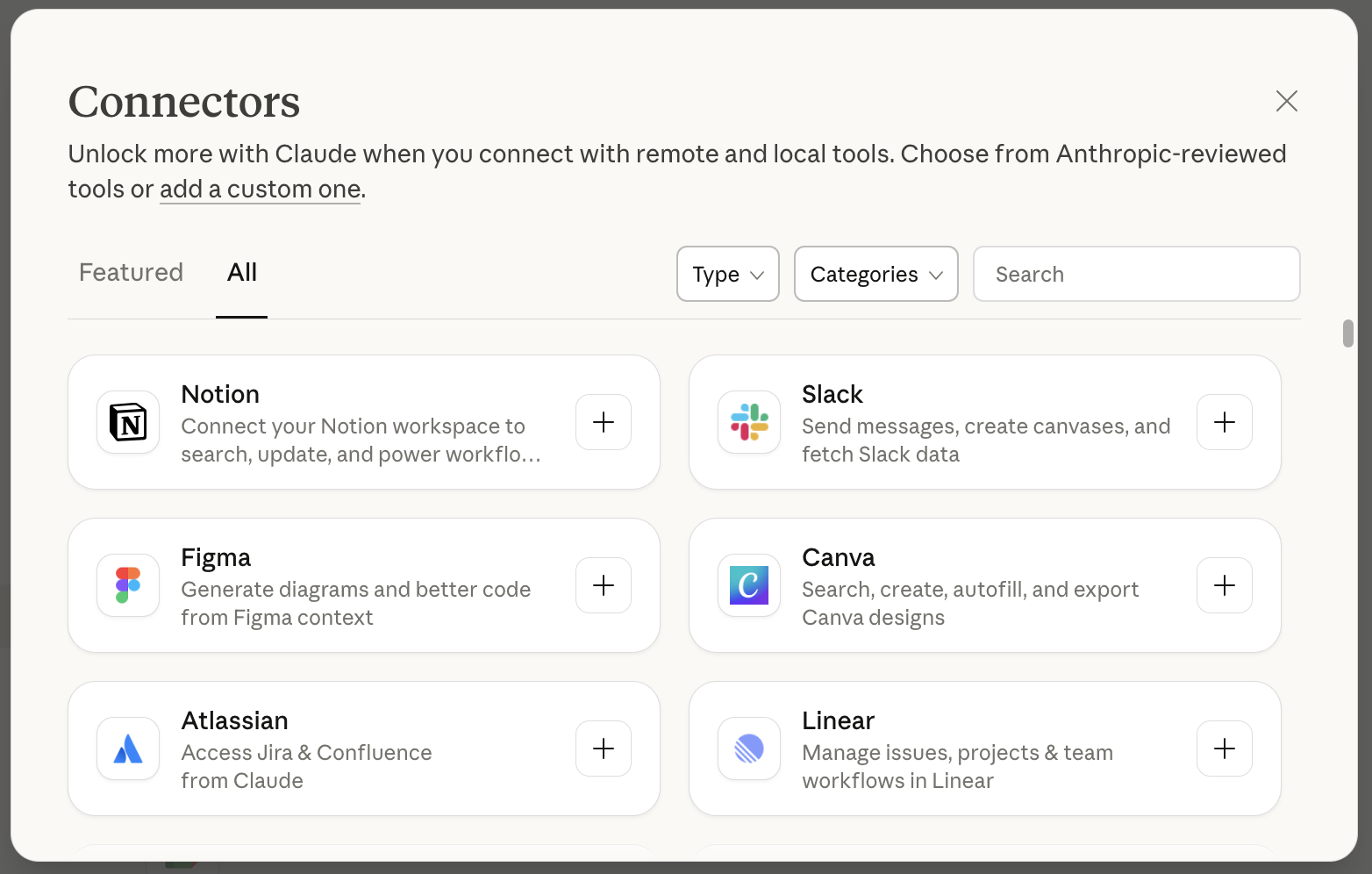 Claude Connectors page